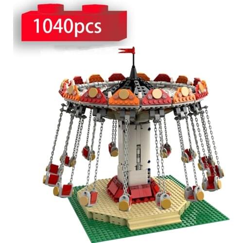 Remote Control Swing Ride Carousel Model Building Blocks Amusement Park Flying Chair Figures Creative MOC Bricks Set Kids Gifts