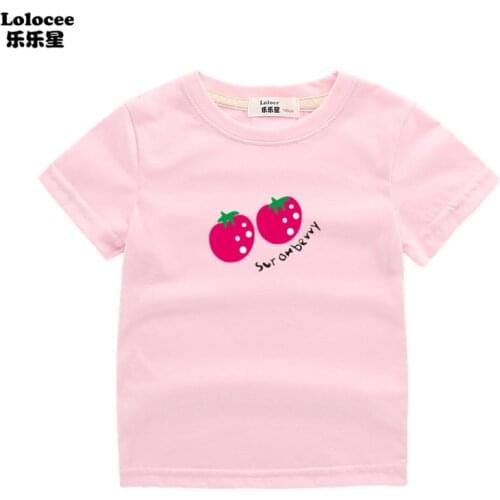 Girls Short Sleeve T-shirt pink Strawberry print tshirt kawaii children clothing Cotton tops