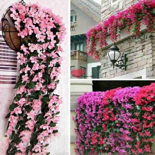 Artificial Hanging Orchid Bunch Silk Long Hanging Bush Home Party Decor String Wedding Flowers L0D7