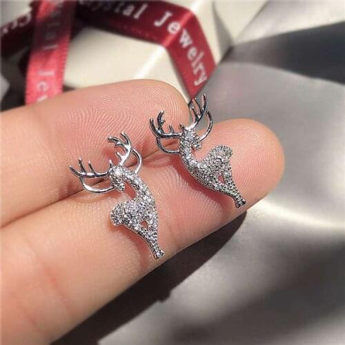 Exquisite Cute Full Semi-precious Stones Little Deer Stud Earrings Fresh Shining Sika Deer Rhinestone Earrings All-matching