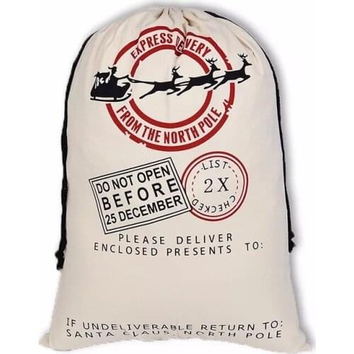 Classic Reindeer Christmas Santa Sacks Drawstring Canvas Bag Red Green Color Deer Christmas Sack Bags Blank Personalized