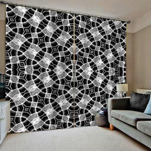 Classic home Decor 3D Curtains Black and white Geometric picture curtain Customized any size ( left and right Side)