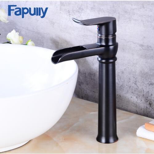 Fapully Bathroom Waterfall Faucet Brass Body Oil Rubbed Bronze Tall Faucet Modem Waterfall Basin Mixer Faucet