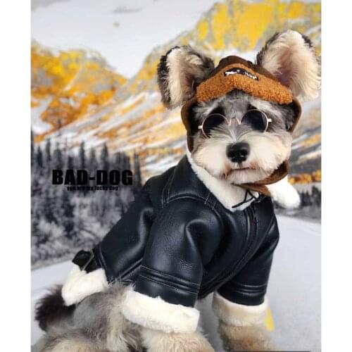 Cool Leather Dog Jacket Coat Warm Winter Dog Clothes French Bulldog Waterproof Pet Clothing Outfit for Small Medium Dogs Black