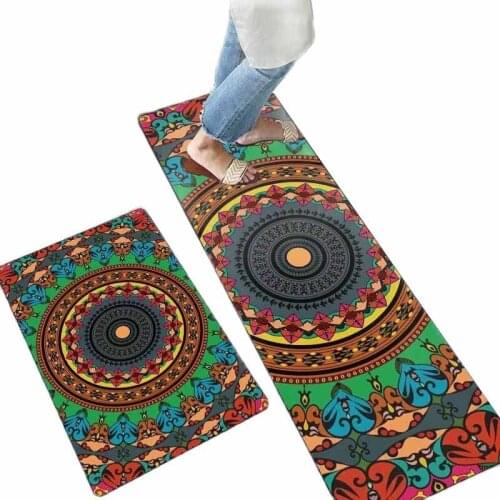 Kitchen Mat Fashion Mandala Flower Pattern Decorated Bedside Rug Ethnic Style Red And Green Entry Carpet Home Bedroom Long Rugs