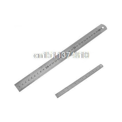 Silver Tone Dual Scale 30cm 12 Inches Carpenter Workshop Ruler