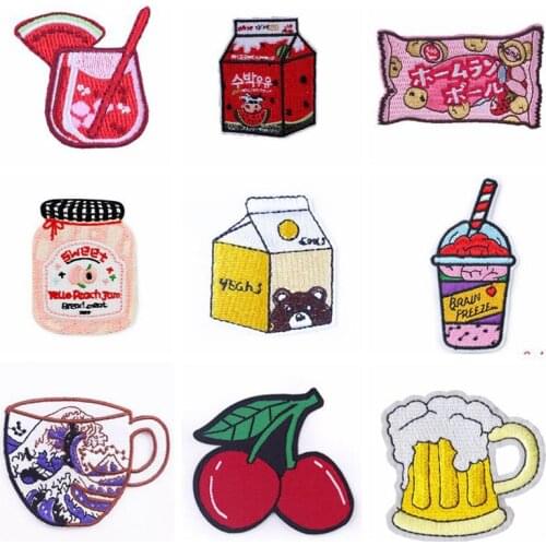 Cute Milk Patches Embroidered Patches For Clothing DIY Fruit Iron On Patches For Kids Cloth Applique Stickers T-shirt Badge DIY