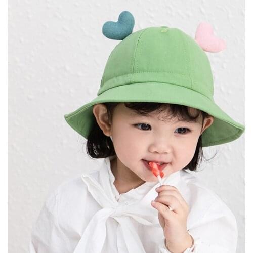 1 Year 46-48cm Cute Love Soft Children Fisherman Cap Baby Candy Color Adjustable Panama Hat Headwear