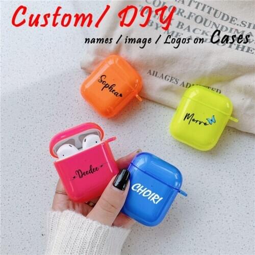 Custom Name logo picture Soft Neon case for Airpod Case with keychain hole Protective Silicon cover for airpod personal design