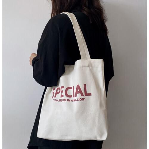 2021 new Korean style classic letters simple canvas bag ins college style casual shoulder canvas bag