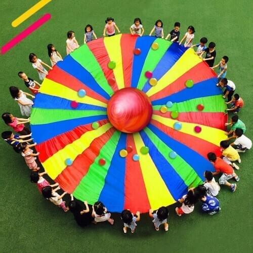 Outdoor Rainbow Umbrella Parachute Toy Jump-Sack Ballute Play Teamwork Game Toy For Kids Gift children rainbow umbrella