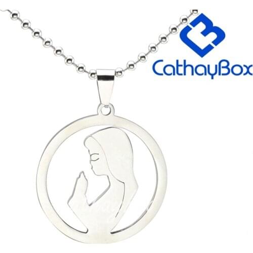 Our Blessed Virgin Lady Mary Round Charm Stainless Steel Pendant Necklace Free Chain 50CM Long