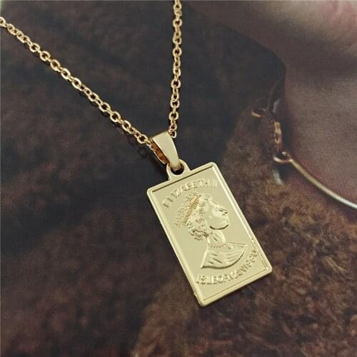 Hip Hop Engraved Portrait Coin Pendant Necklace for Women Bohemian Chain Necklace Choker Punk Jewelry