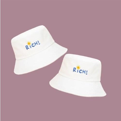 Cotton Letter Embroidery Bucket Hat Fisherman Hat Outdoor Travel Hat Sun Cap Hats for Men and Women 62