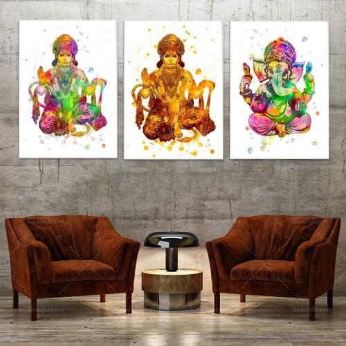 Lord Ganesha painting, Ganesh poster, Hanuman painting, Lord Hanuman poster, Indian art meditation poster, yoga gift spiritual a