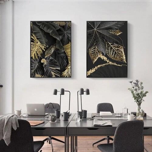 Nordic Style Tropical Gold Foil Poster Decoration Living Room Home Decoration Modern Plant Pictures Nordic Canvas Oil Painting M