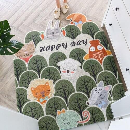 Green Forest Welcome Doormat Outdoor Door Rug Quickly Absorb Moisture and Resist Dirt Rugs Waterproof Non Slip Washable Carpet