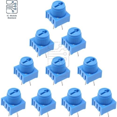 10pcs 3386P-1-103 Trimpot Potentiometer Resistor 10KΩ Ohm 10K with Knob Single Turn Breadboard Trim Potentiometer for Arduino