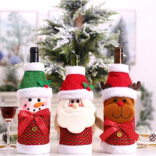 Christmas Wine Bottle Decor Set Santa Claus Snowman Deer Bottle Cover Clothes Kitchen Decoration for New Year Xmas Dinner Party