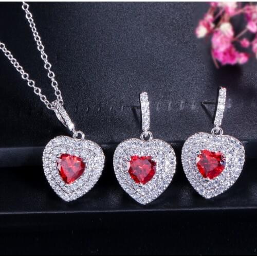 S925 Sterling Silver Necklace Earrings Set Heart Shape Zircon Stud Earrings Fine Jewelri Wedding Banquet Fine Jewelry