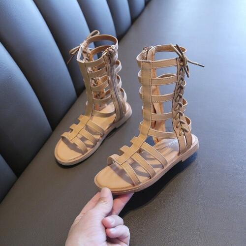 Fashion 2021 Summer Girls Sandals Roman Shoes For Toddlers Little Kids Children Gladiator Sandals High-tops Zipper Cross Tied