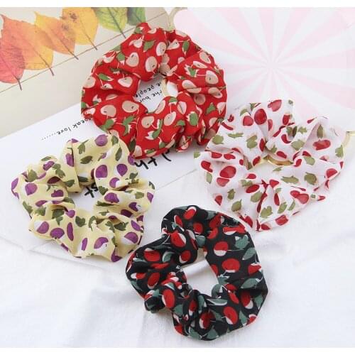 Chiffon Fruit Cherry Rubber Bands Elastic Hair Bands Cute Outdoor Colored Flower Soft Fabric Hair Ties Head Ropes Gums Wholesale