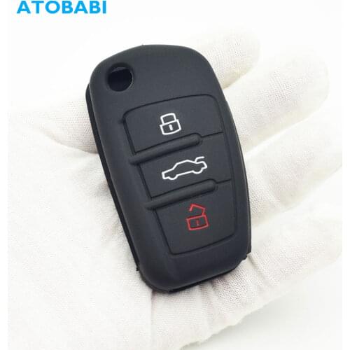 ATOBABI Silicone Car Key Case Skin For Audi A3 A2 A4 A6 A8 B8 TT Q1 Q7 3 Buttons Flip Remote Control Fobs Shell Protector Cover