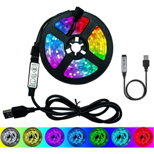 RGB LED Strip Light 5V USB 60 LEDs/m 2835 SMD LED Flexible Tape Desktop PC Bottom TV BackLight Screen Lighting for Decoration