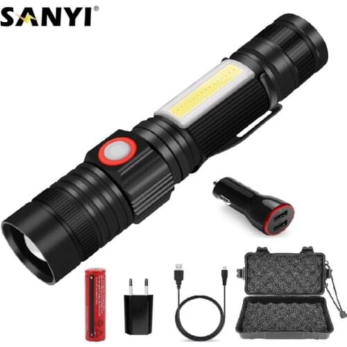 LED T6 Flashlight COB Floodlight Magnetic Working Light Zoomable Focus Torch USB Rechargeable 18650 Flashlights Bicycle Lights