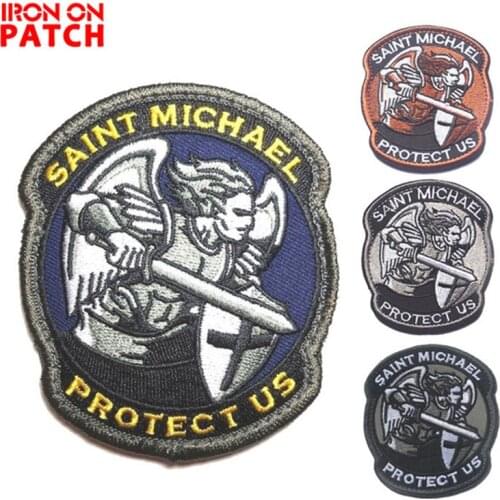 3Pcs Military Saint Michael Protect US Embroidered Tactical Emblem Army Badge Applique Hook & Loop Appliques Patch
