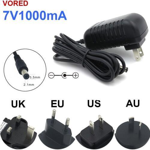 VORED 1PCS 7V 1000mA Power Supply Adapter US/EU/UK/AU Plug Charger with 1.5m Cable 5.5*2.1mm for Set-top-Boxes Free Shipping