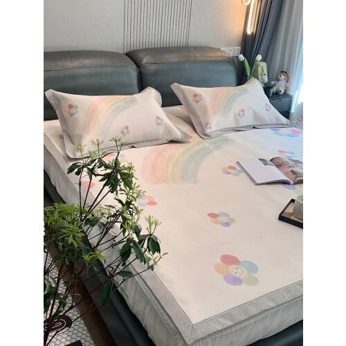 1200D High-End Viscose Fiber Mat Childrens Rainbow Cartoon Three-Piece Set of Summer Sleeping Mat Folding Washed Soft Mat