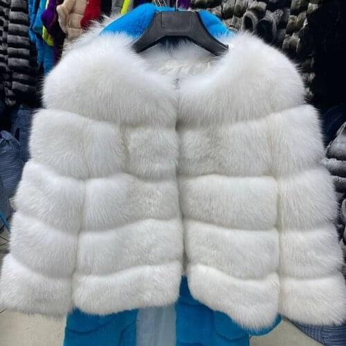 Real Fox Fur Jacket Coat Outwear Women Autumn Winter Warm Overcoat Cropped Fashion Solid Color Fur Coat