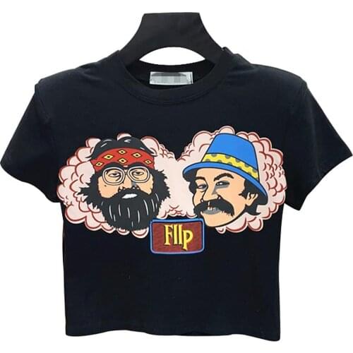 Women T-Shirts Casual Cartoon Figure Letter Print O Neck Short Sleeve T-shirt Crop Top Womens Clothing 2021