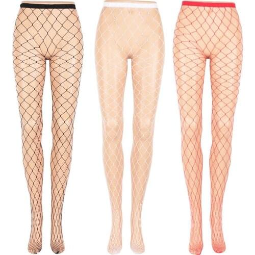 Women Sexy Transparent Slim Fishnet Pantyhose Club Party Net Holes Black Tights Thigh High Stockings Small/Big Mesh
