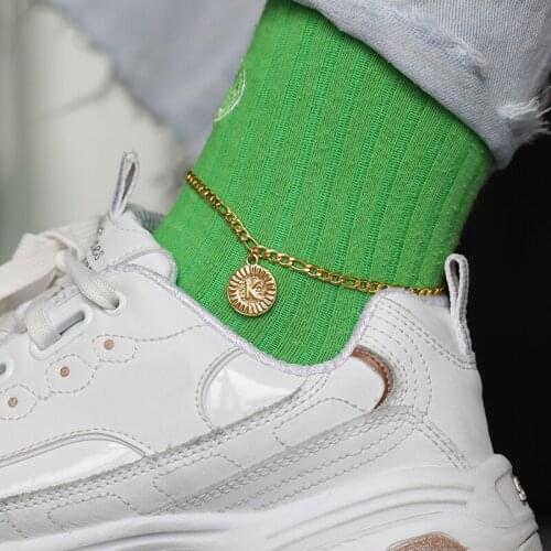 Gold Ankle Bracelet Initial Round Anklets Leg Bracelet For Women Gold Stainless Steel Letter Anklet Women Jewelry For Women Gift