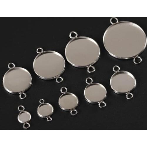 10pcs 6/8/10/12/14/16/18/20/25mm Stainless Steel Round Connector Base Blank Tray for Necklace Bracelet Making Jewelry Findings