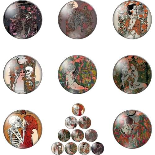 Punk Skull Girl Illustration 10pcs Mixed 10mm/12mm/14mm/16mm/18mm/20mm/25mm Round Photo Glass Cabochon Flat Back Making Findings