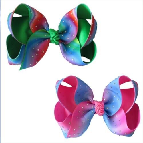 100 BLESSING Good Girl Two Tone 6" ABC Hair Bow Clip Grosgrain Ribbon Rhinestone