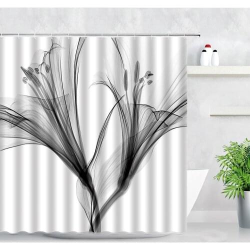 3D Waterproof Black White Flower Shower Curtains Sets Bathroom Curtain Polyester Fabric Flowers Bath Screens Bathtub Home Decor