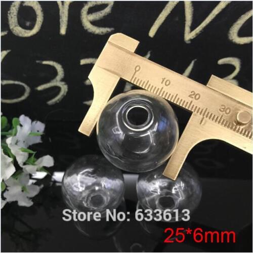 Freeshipping 100pieces per lot 25mm glass globe with 6mm hole opening diy round Glass bottle empty vial pendant jewelry findings