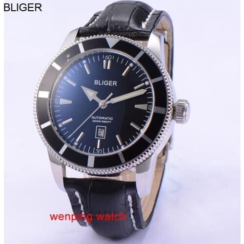 Bliger Black bezel Stainless steel case with black dial 46mm Automatic Mens Watch W1841