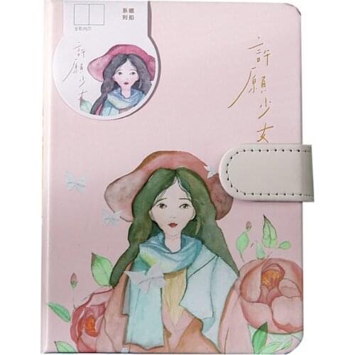 A6 Size Delicate Hand Account Book Cartoon Young Girl Diary Book Creative Journal Planner Notes Color Pages Novelty Gift Notepad