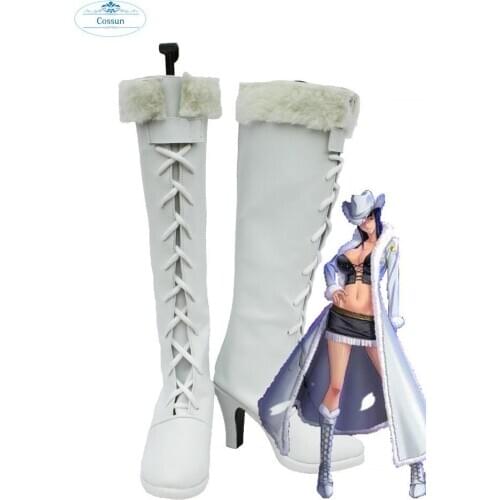 One Piece Anime Nico Robin Cosplay Shoes Boots White Custom Made Halloween role play white PU leather High heels