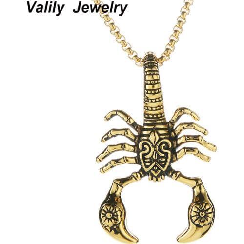 Scorpion Charm Pendant Necklace For Men Boy Hiphop Golden Scorpion Jewelry High Quality Chain 22inches