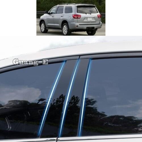 For Toyota SEOUOIA 2008 2009 2010-2014 Car PC Material Pillar Post Cover Door Trim Window Piano Black Molding Sticker Plate