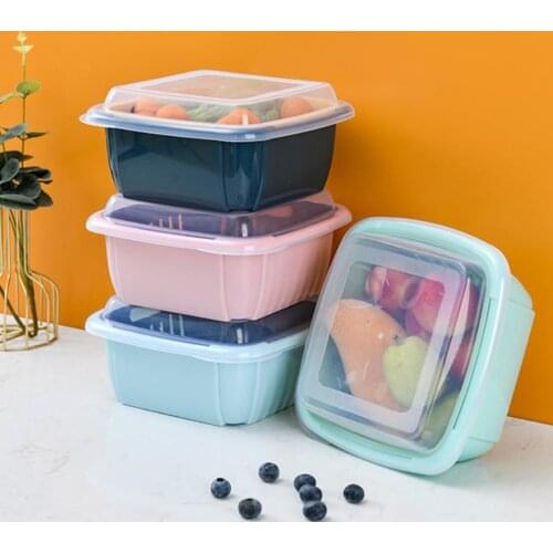 Double-layer Drainer Basket Plastic Fruit Basket Vegetable Washing Basket With Lid Food Strainer Colander Bowl Set