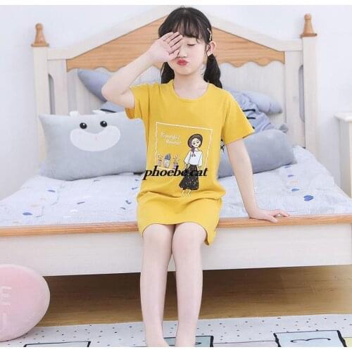 Cotton Kids Girls Nightgown Cartoon Nightdress Toddler Girl Sleepwear Nightie Summer Short Sleeves Nightwear Children Clothes