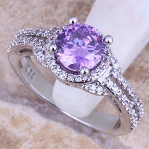 Marvelous Purple Cubic Zirconia White CZ Silver Plated Ring Size 5 / 6 / 7 / 8 / 9 / 10 S0447