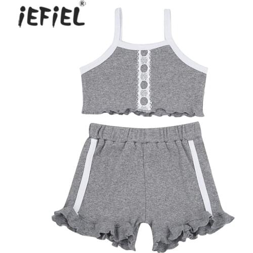 2021 Baby Summer Clothing 2PCS Newborn Baby Girl Solid Clothes Lace Knitted Vest Crop Tops Ruffle Shorts Pants Ribbed Outfit